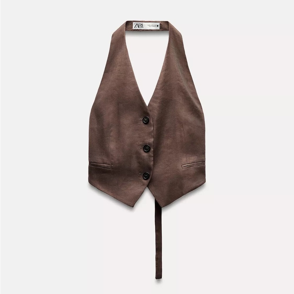 Zara ZW COLLECTION LINEN BLEND HALTER NECK WAISTCOAT